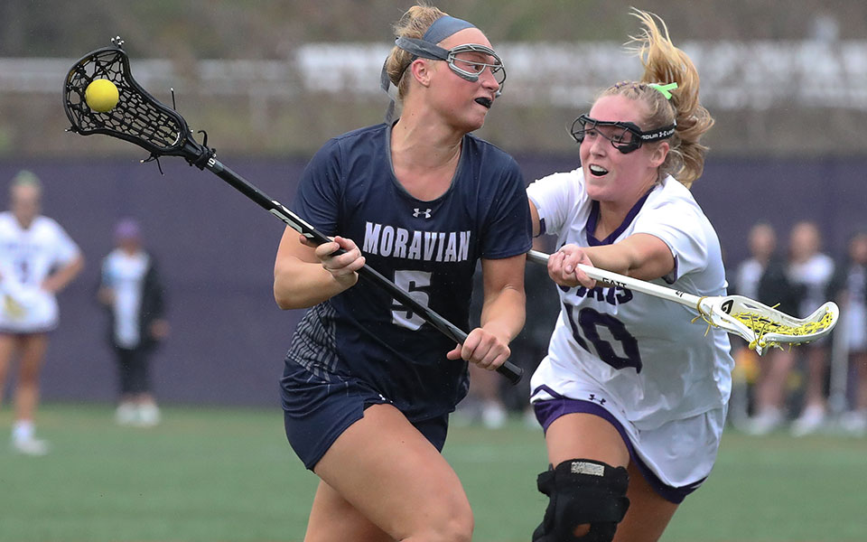 Junior midfielder Megan Donnelly makes a move towards the net at The University of Scranton in the Landmark Conference Semifinals. Photo by Timothy R. Dougherty/Double Eagle Photography