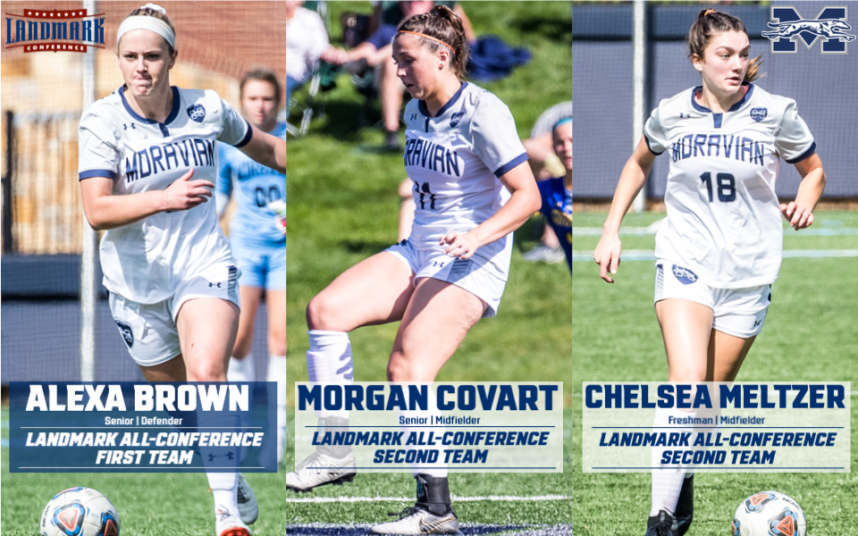 Alexa Brown, Morgan Covart and Chelsea Meltzer in action for Landmark All-Conference graphic.
