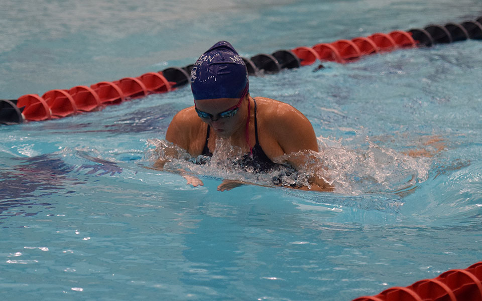 Greyhounds swimmer in the breaststroke.