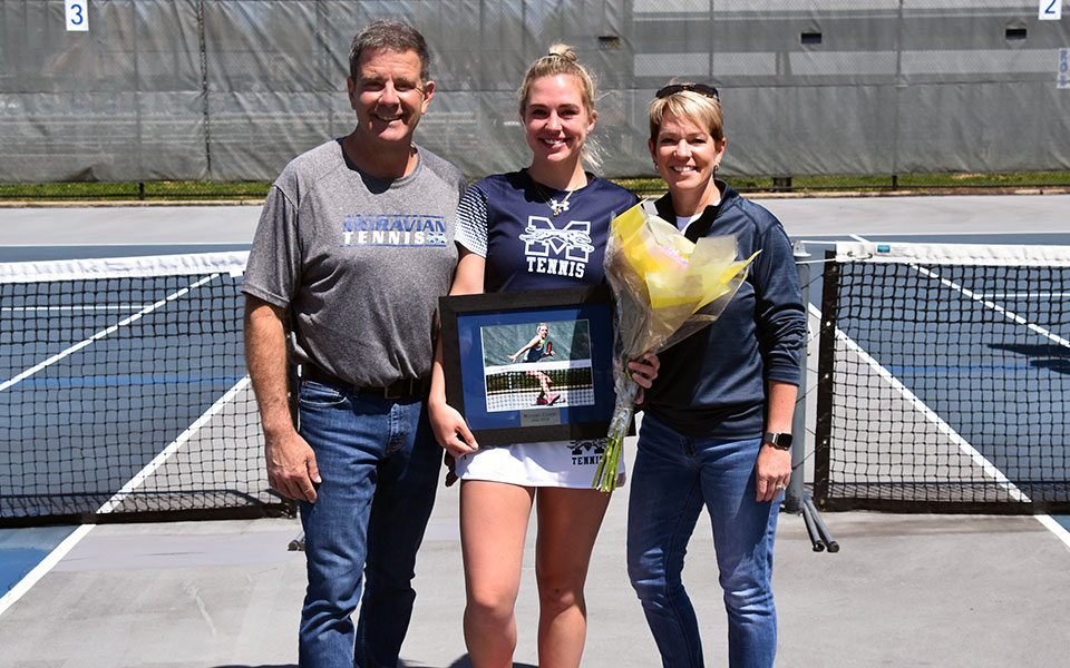 Senior Mogan Colver and her parents on Senior Day at Hoffman Courts prior to the Greyhounds' match with The University of Scranton.