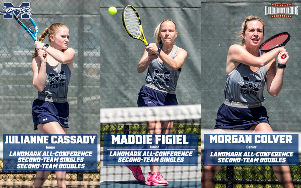 Action pictures of Julianne Cassady, Morgan Colver and Maddie Figiel for Landmark All-Conference honors