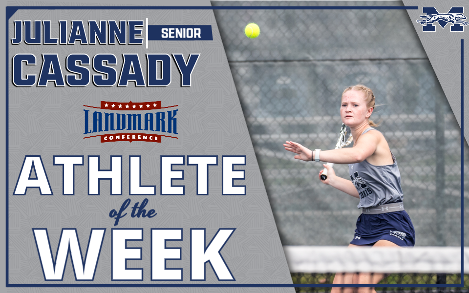 Julianne Cassady hitting a shot for Landmark Conference Athlete of the Week graphic