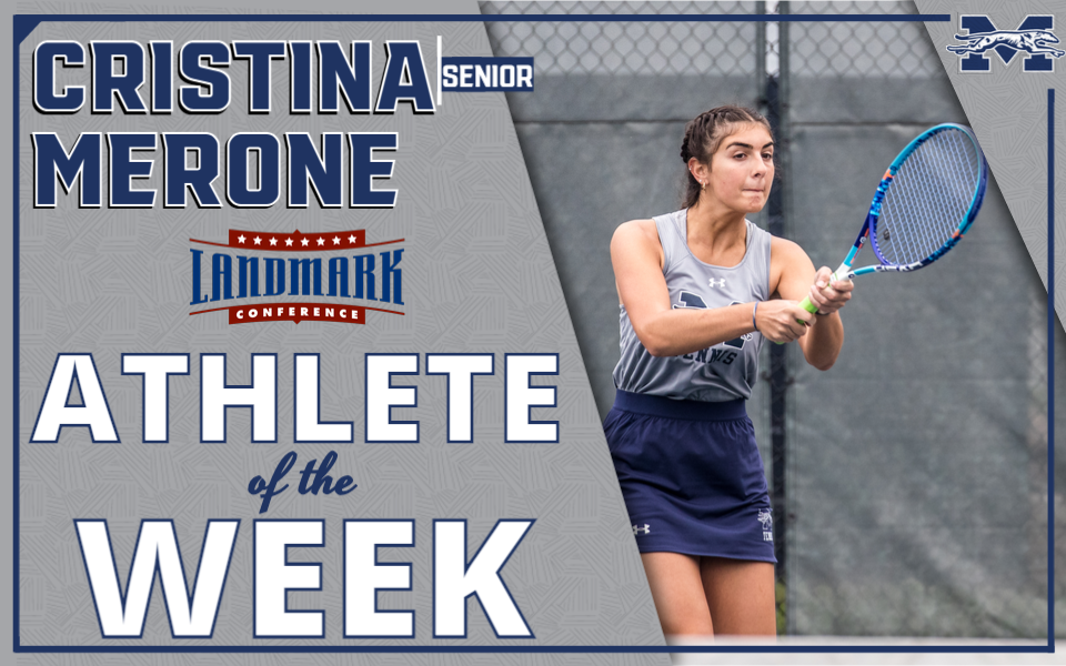 Cristina Merone in action for Landmark Conference Athlete of the Week graphic
