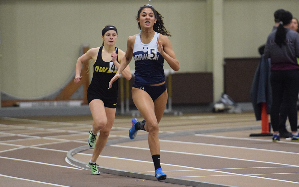 Freshman Crystal Robinson competes in the Moravian Indoor Meet at Lehigh University's Rauch Fieldhouse.