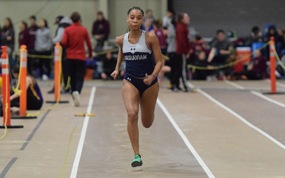 Junior Martha Thorpe competes at the Moravian Indoor Meet hosted at Lehigh University's Rauch Field House.