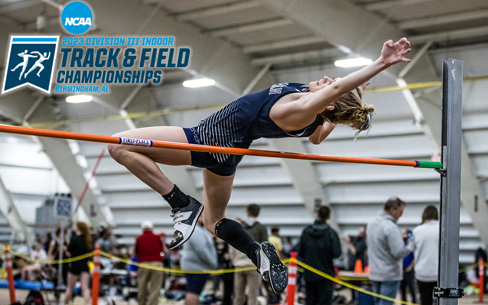 Junior Lexi Groff competes in the high jump during the Moravian Indoor Meet at Lehigh University's Rauch Fieldhouse. Photo by Cosmic Fox Media / Matthew Levine '11
