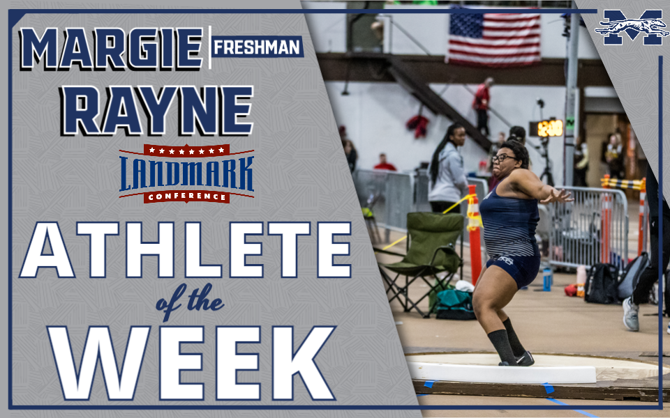 Margie Rayne in shot put for Landmark Conference Athlete of the Week