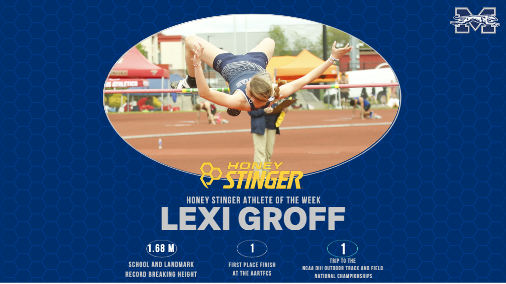 Lexi Groff high jumping for Honey Stinger graphic