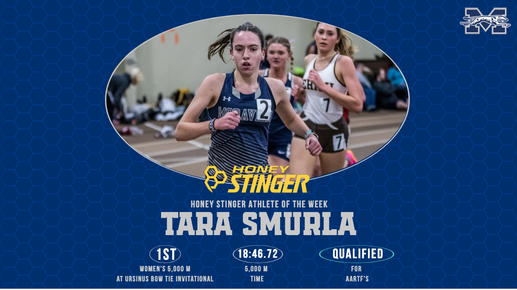 Tara Smurla running in Honey Stinger graphic