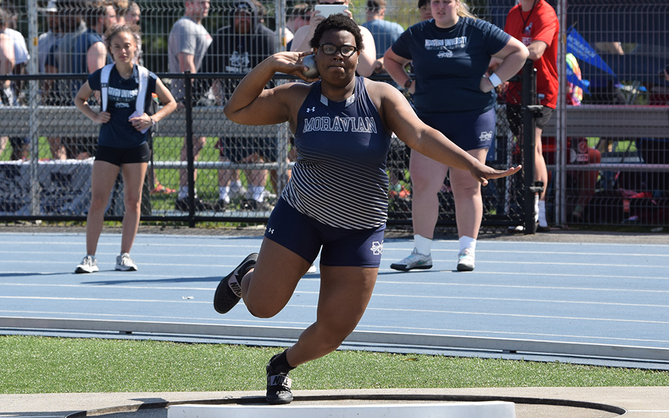 Sophomore Margie Rayne competes in the shot put during the 2023 Coach Pollard Invitational.