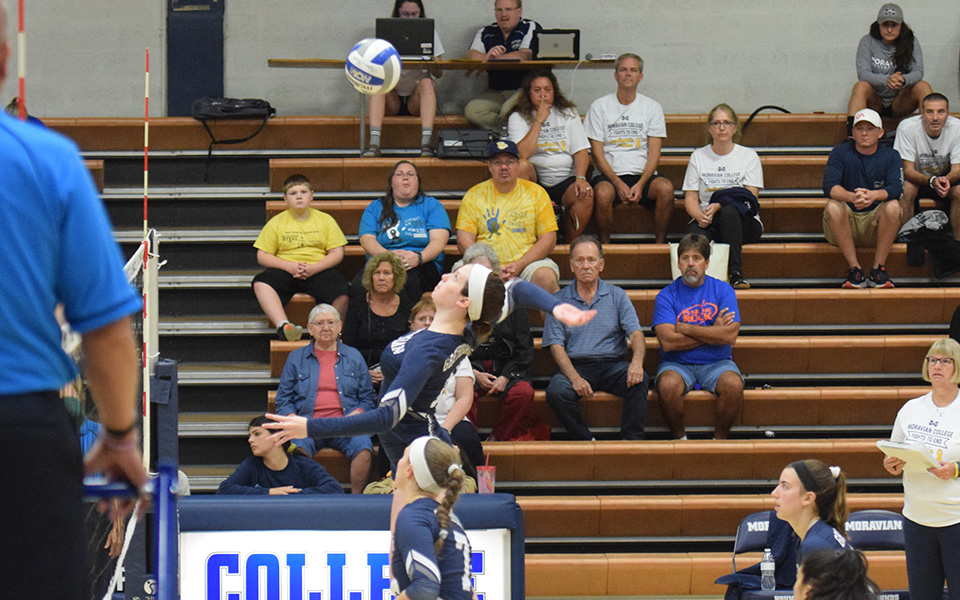 Erin Tiger goes up for an attack attempt versus Farmingdale State College in Johnston Hall.