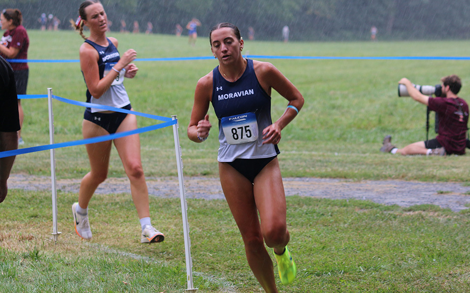 Junior Elena Bocchetti and senior Rachael Goodman compete in the Lebanon Valley Invitational at Union Canal Tunnel Park. Photo courtesy of Lebanon Valley College Athletic Communications