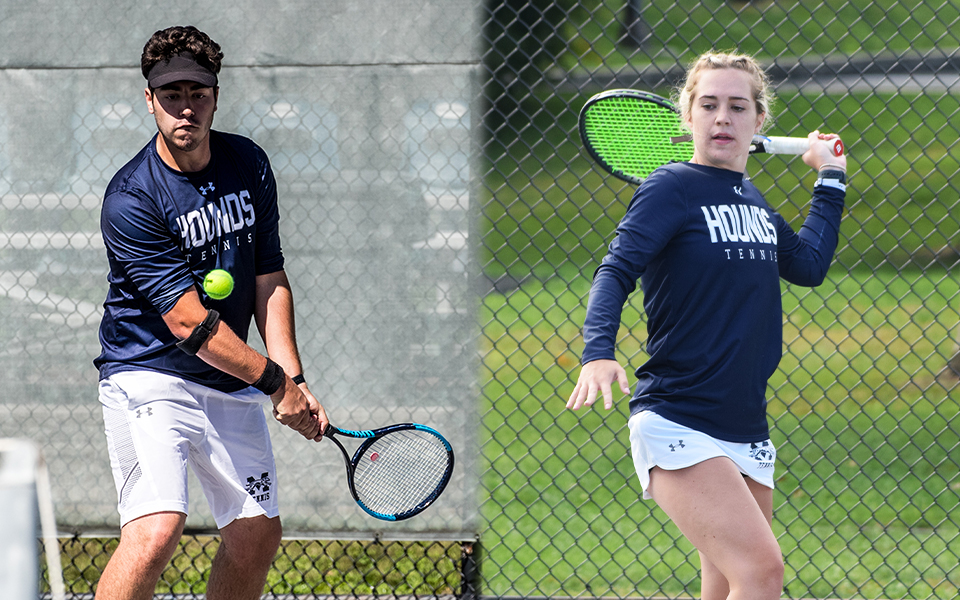 Junior Justin Szaro and senior Morgan Colver compete in matches at Hoffman Tennis Courts in the fall of 2021.