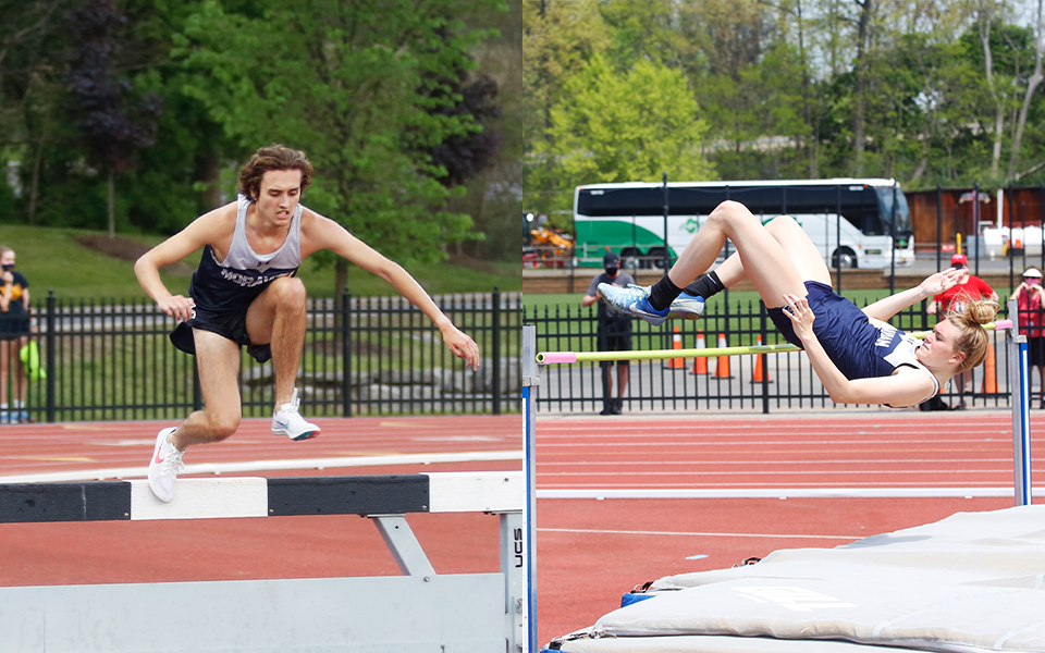 Shane Hpughton and Lexi Groff compete at the 2021 All-Atlantic Region Outdoor Track & Field Championships at Nazareth (N.Y.) College. Photo courtesy of Wyatt Eaton / Elizabethtown College Athletic Communications