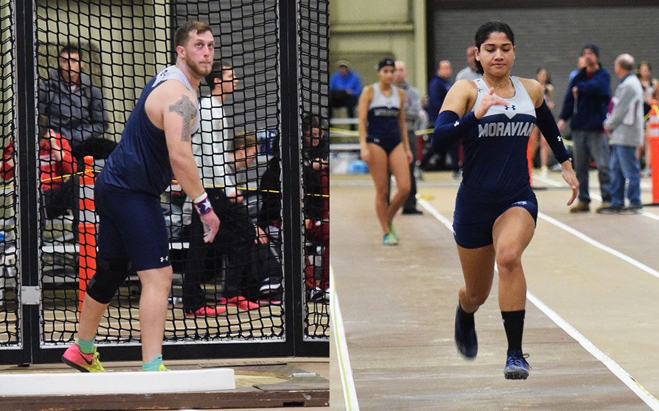 Graduate Student Shane Mastro '21 and junior Helen Davis competing at Rauch Field House at Lehigh University.