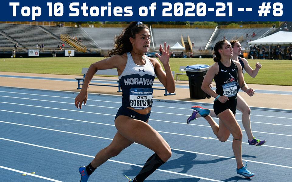 Crystal Robinson runs in the 200-meter dash at the 2021 NCAA Division III Outdoor National Championships.