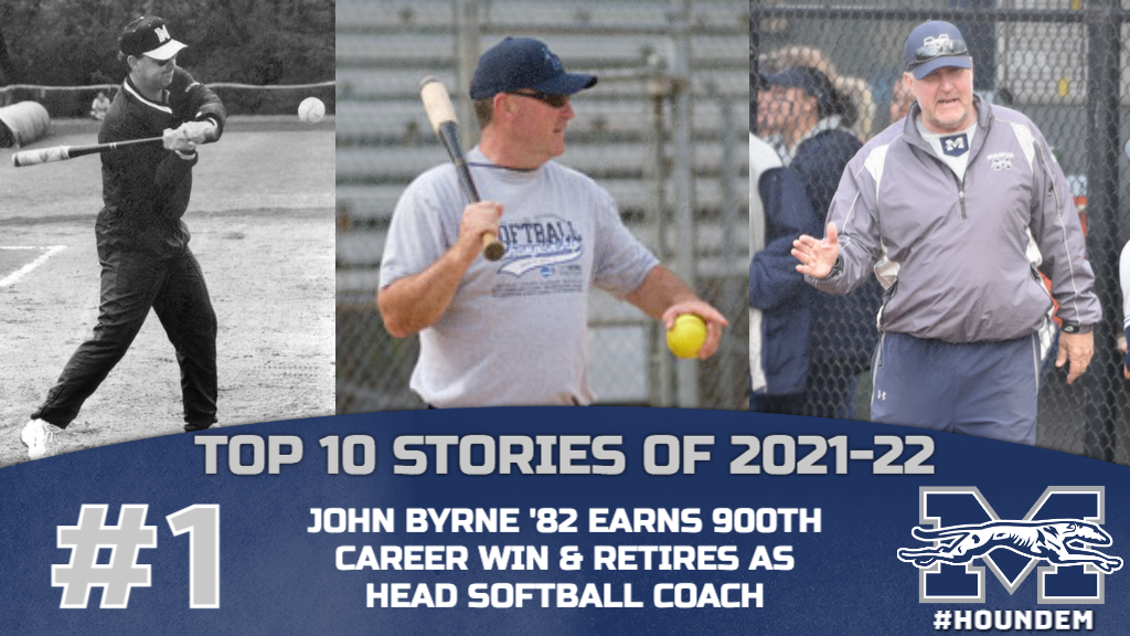 Images of John Byrne coaching softball for top 10 story graphic
