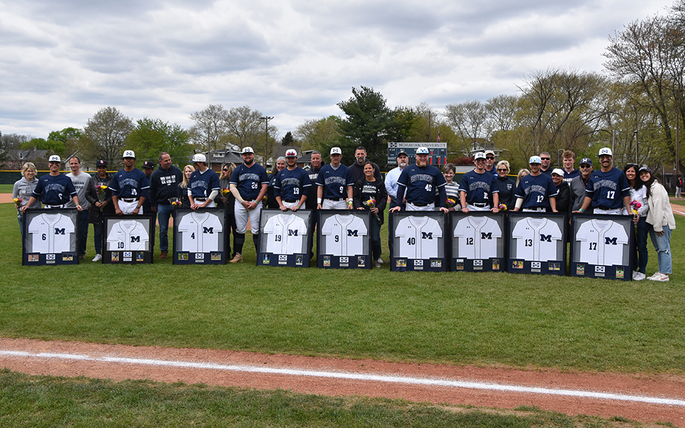 The Greyhounds celebrated Senior Day at Gillespie Field prior to the Landmark Conference series finale versus The Catholic University of America. Photo by Christine Fox