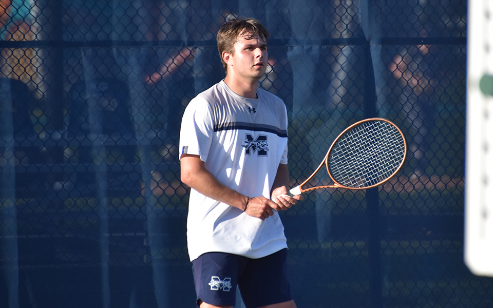 Junior Wyatt Marshall waits for a serve in a match versus Drew University at Hoffman Courts. Photo by Abby Smith '27