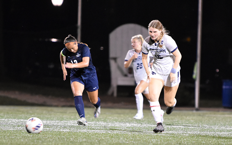 Forward Lindsay Mullin runs after the ball in a non-conference match versus Penn State-Berks on John Makuvek Field during the 2022 season. Photo by Avery Saladino '24
