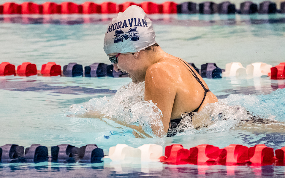 Junior Sarah Mazzetti swims in the butterfly versus William Paterson University at Liberty High School's Memorial Pool. Photo by Cosmic Fox Media / Matthew Levine '11
