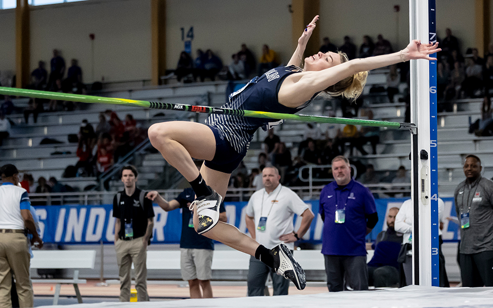 Junior Lexi Groff competes in the high jump at the 2023 NCAA Division III Indoor Track & Field National Championships in Birmingham, Alabama. Photo by Vasha Hunt